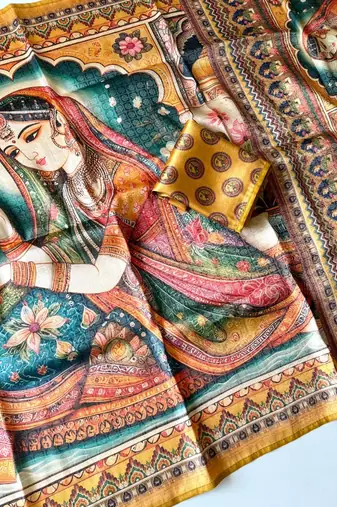 yellow dharmavaram big figure printing type printed jaqurad saree