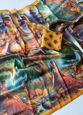 Yellow Color Dharmavaram Big Figure Weaving Printing Type Printed Jaqurad Saree 3
