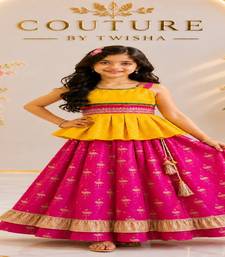 Yellow & pink embellished polyester top with lehenga ethnic wear