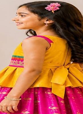 Yellow & pink embellished polyester top with lehenga ethnic wear 4