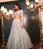 Mint Green Butterfly Soft Net Lehenga Choli 