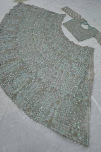 Mint Green Butterfly Soft Net Lehenga Choli 