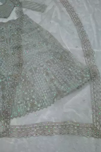 Mint Green Butterfly Soft Net Lehenga Choli 