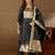 Floral embroidered cotton silk round neck kurta trouser & dupatta set