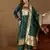 Floral embroidered cotton silk round neck kurta trouser & dupatta set
