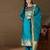 Floral embroidered cotton silk round neck kurta trouser & dupatta set