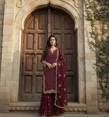 Red georgette party wear embroidery  suit set 2