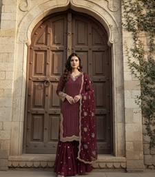 Red georgette party wear embroidery  suit set