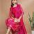 Floral printed cotton silk round neck kurta trouser & dupatta set