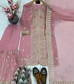 Lite pink georgette party wear embroidery sharara suit set