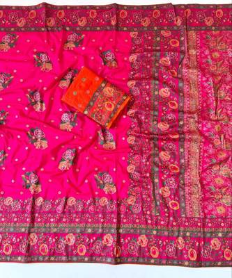 pink embroidery flower border with minakari jaqurad rajwada pasmina silk saree 2