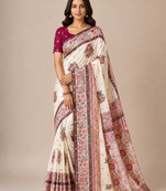 white embroidery flower border with minakari jaqurad rajwada pasmina silk saree