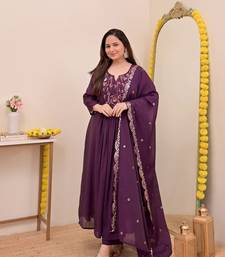 Women's Gorgeous Embroidery Work Chanderi Sik Fabric Flared Anarkali Pant and Dupatta Set
