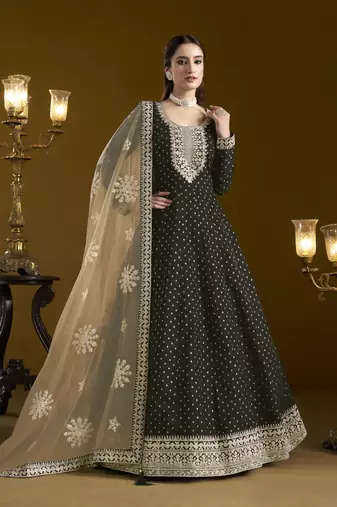  Black Chanderi Butti Taffeta Anarkali Suit