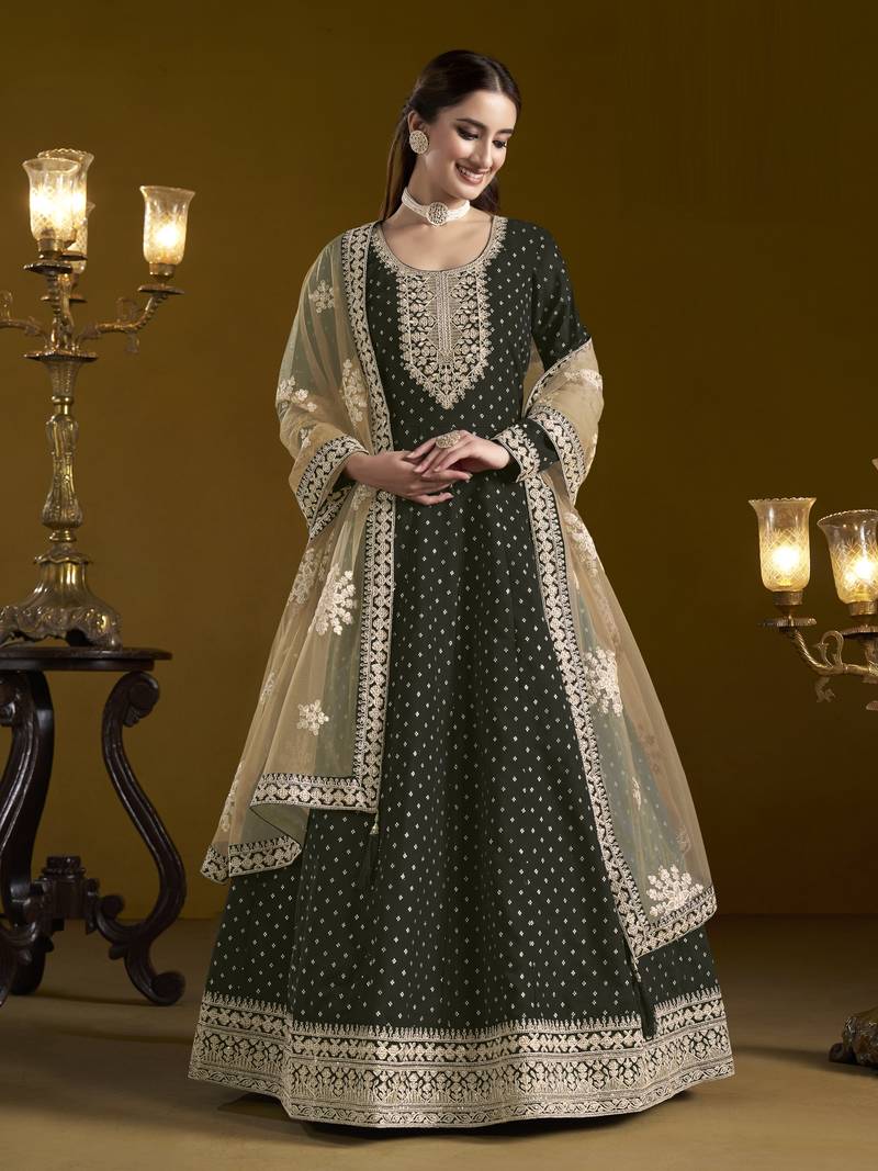  Black Chanderi Butti Taffeta Anarkali Suit
