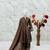 Girls brown roman silk pleated anarkali kurta with palazzo & dupatta set