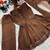 Girls brown roman silk pleated anarkali kurta with palazzo & dupatta set