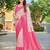 Banarasi satin blend saree floral zari woven saree with white color and pink border tassels with elegant look
