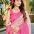 Banarasi satin blend saree floral zari woven saree with white color and pink border tassels with elegant look
