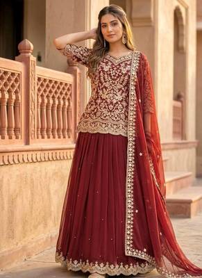 Maroon georgette  party wear embroidery  TOP LEHENGA  CHOLI 2