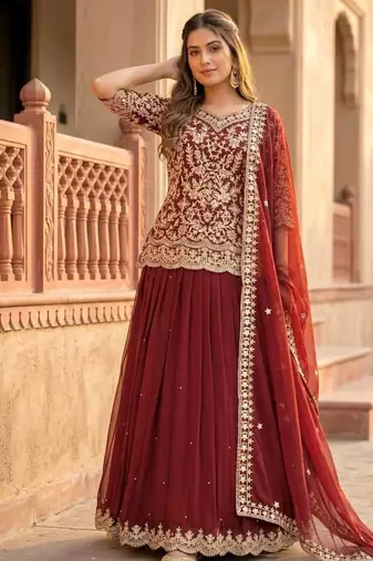 Maroon georgette  party wear embroidery  TOP LEHENGA  CHOLI