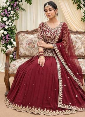 Maroon georgette  party wear embroidery  TOP LEHENGA  CHOLI 3