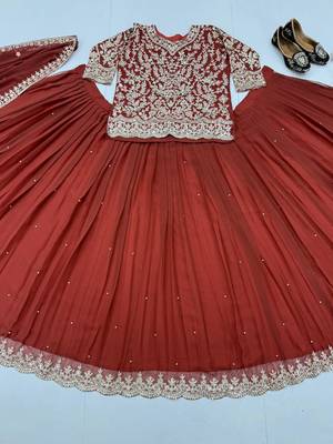 Maroon georgette  party wear embroidery  TOP LEHENGA  CHOLI 4