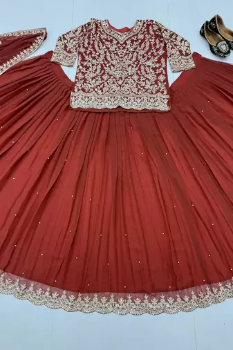 Maroon georgette  party wear embroidery  TOP LEHENGA  CHOLI