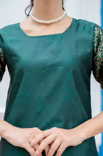 Floral printed cotton silk round neck kurta trouser & dupatta set