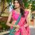 Banarasi satin silk saree floral zari woven saree with rama green and pink border tassels with elegant look