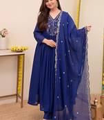 Women's Gorgeous Embroidery Work Chanderi Sik Fabric Flared Anarkali Pant and Dupatta Set