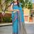 Banarasi satin silk saree floral zari woven saree with light and navi blue border tassels with elegance look