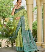 banarasi silk blend green saree with elegant floral buti design & jacquard border latest ethnic saree
