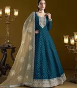 teal chanderi butti Anarkali Suit