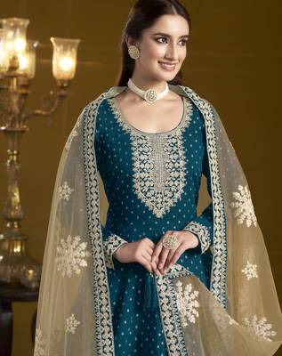 teal chanderi butti Anarkali Suit 3