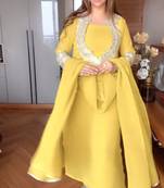 Yellow silk  party wear embroidery  coty suit set