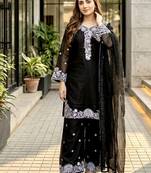Black chanderi  party wear embroider y  plazzo suit set