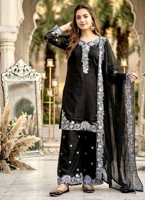 Black chanderi  party wear embroider y  plazzo suit set 3