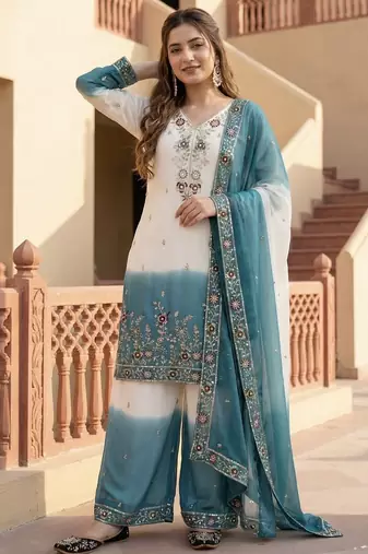 Sky blue georgette  party wear embroidery  plazzo suit set