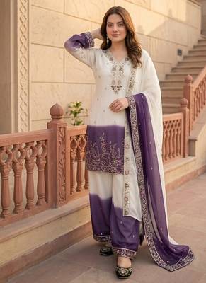 Purple georgette  party wear embroidery  plazzo suit set 2