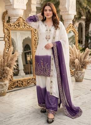 Purple georgette  party wear embroidery  plazzo suit set 3