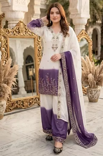 Purple georgette  party wear embroidery  plazzo suit set