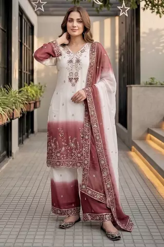 Maroon georgette  party wear embroidery  plazzo suit set