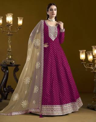 rani pink chanderi butti Anarkali Suit 1