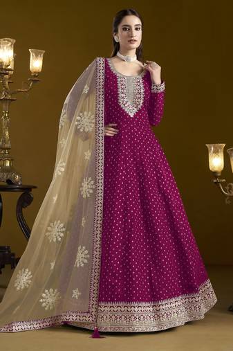 rani pink chanderi butti Anarkali Suit