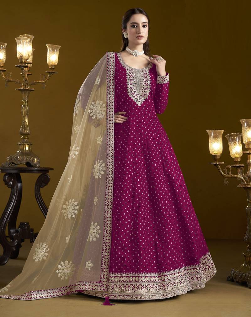 rani pink chanderi butti Anarkali Suit