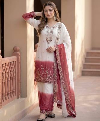 Maroon georgette  party wear embroidery  plazzo suit set 2