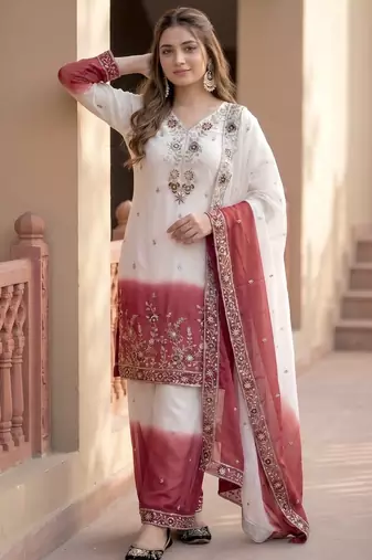 Maroon georgette  party wear embroidery  plazzo suit set