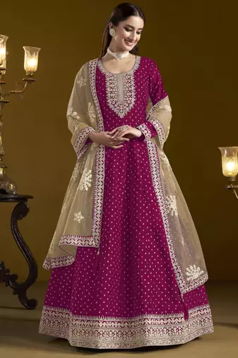 rani pink chanderi butti Anarkali Suit