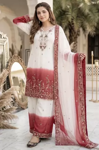 Maroon georgette  party wear embroidery  plazzo suit set